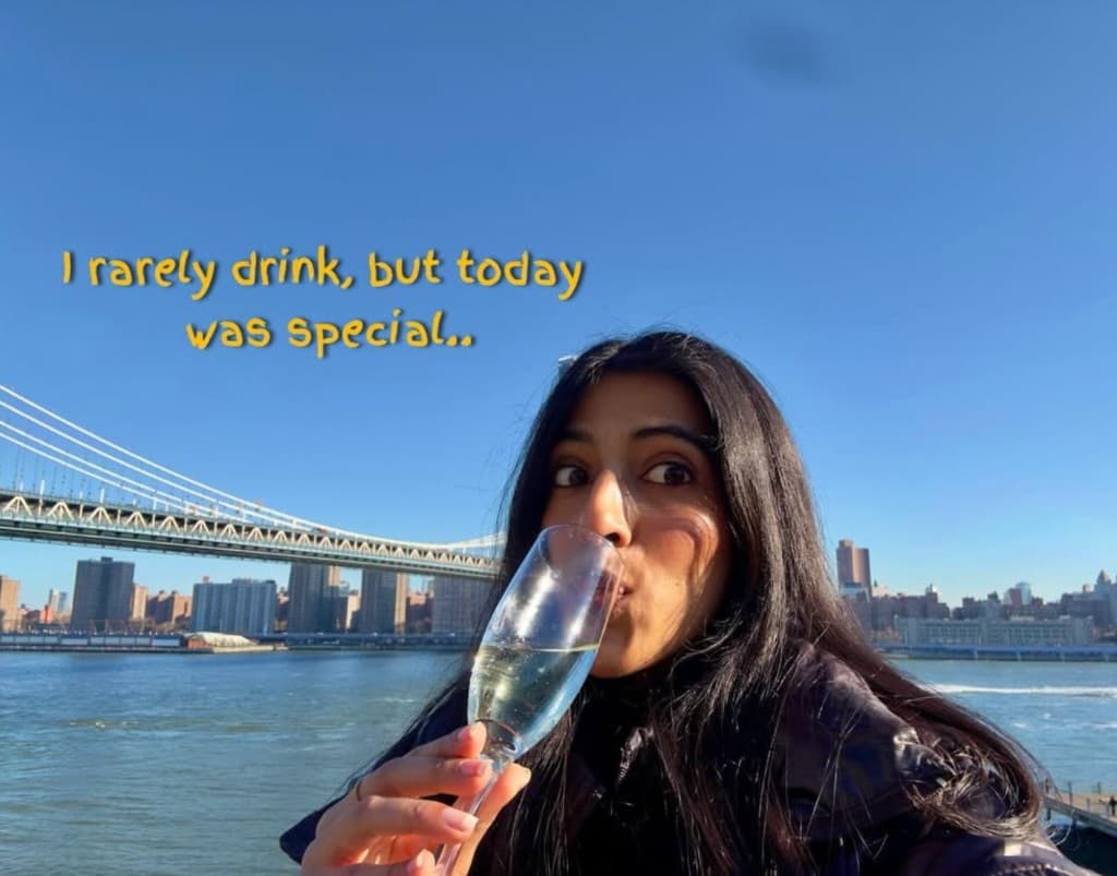 Chaitali enjoying food indoors